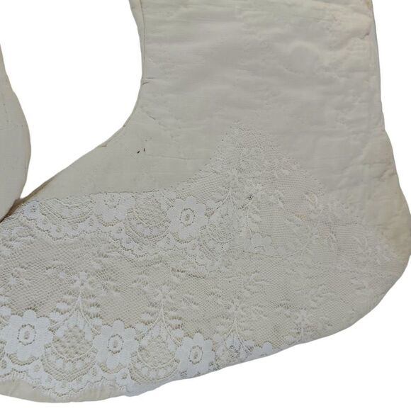 Christmas Stocking Set Vintage Quilt and Lace Two Red Cream Cottage Farmhouse - Picture 12 of 16